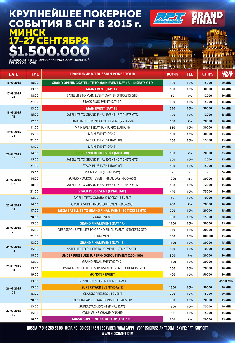 ГРАНД ФИНАЛ RUSSIAN POKER TOUR. МИНСК!