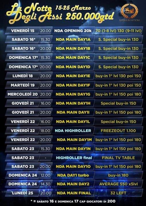 15-25 MARZO: LA NOTTE DEGLI ASSI - 250K GTD